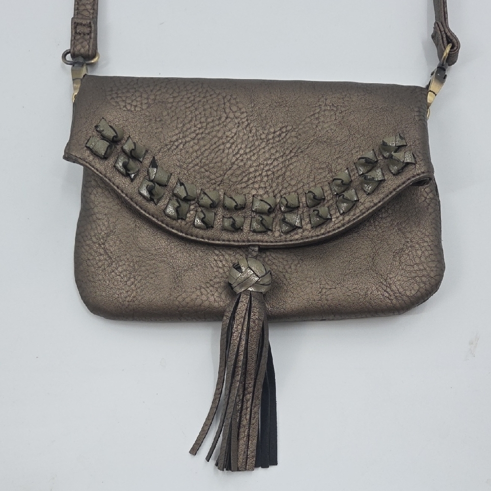 Chic Metallic Bronze Crossbody Bag with Tassel